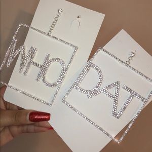 Rhinestone “WHO DAT” earrings
